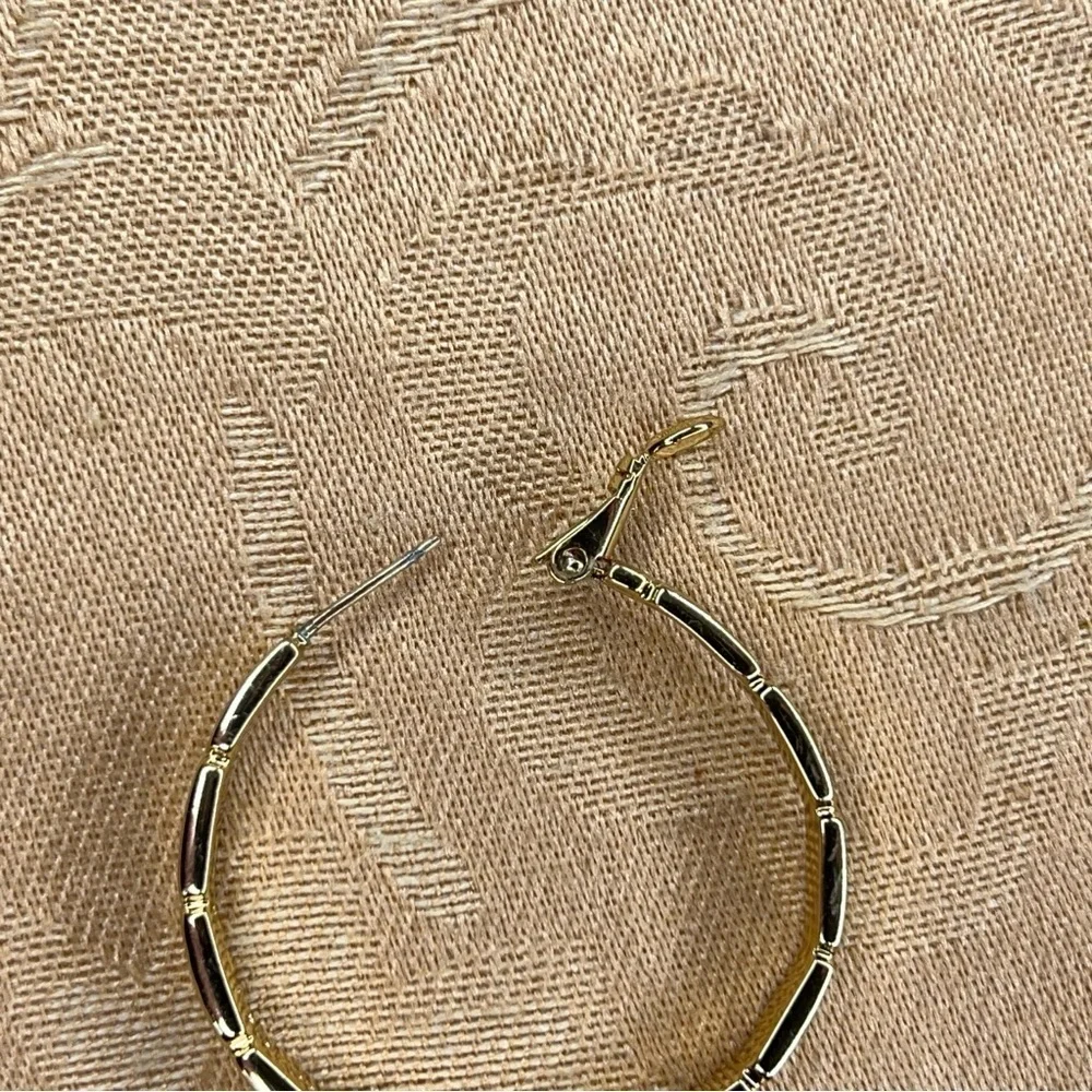 GOLD HOOP EARRINGS CLASSIC ELEGANT BAMBOO TEXTURED